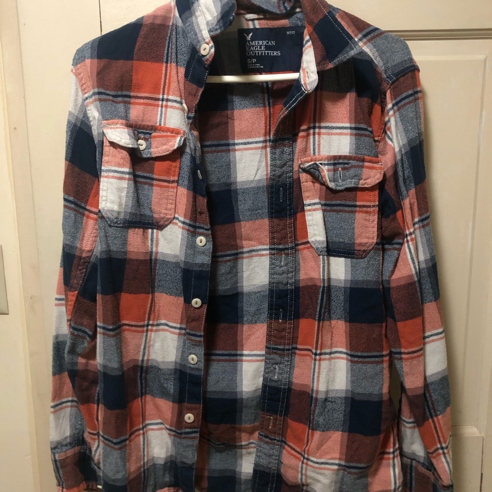 3 for $10 - AE Orange/Navy Flannel
